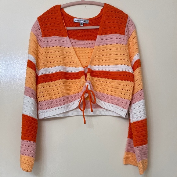 Madden Girl Multicolor Crochet Long Sleeve Top - Picture 2 of 5